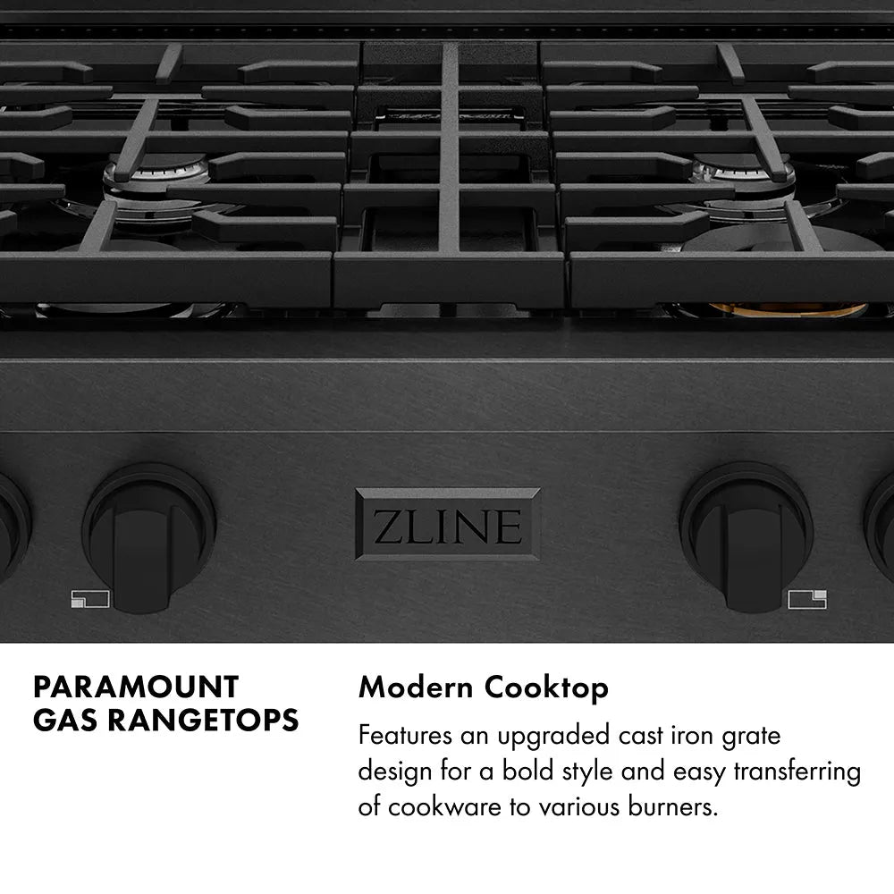 ZLINE Paramount 30-inch rangetop in black satin stainless steel SRTBS-30, from above