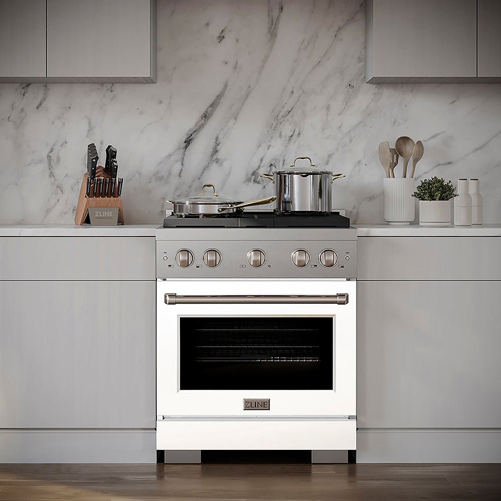 ZLINE Paramount 30-inch range in white matte PSGR-WM-30, view 3