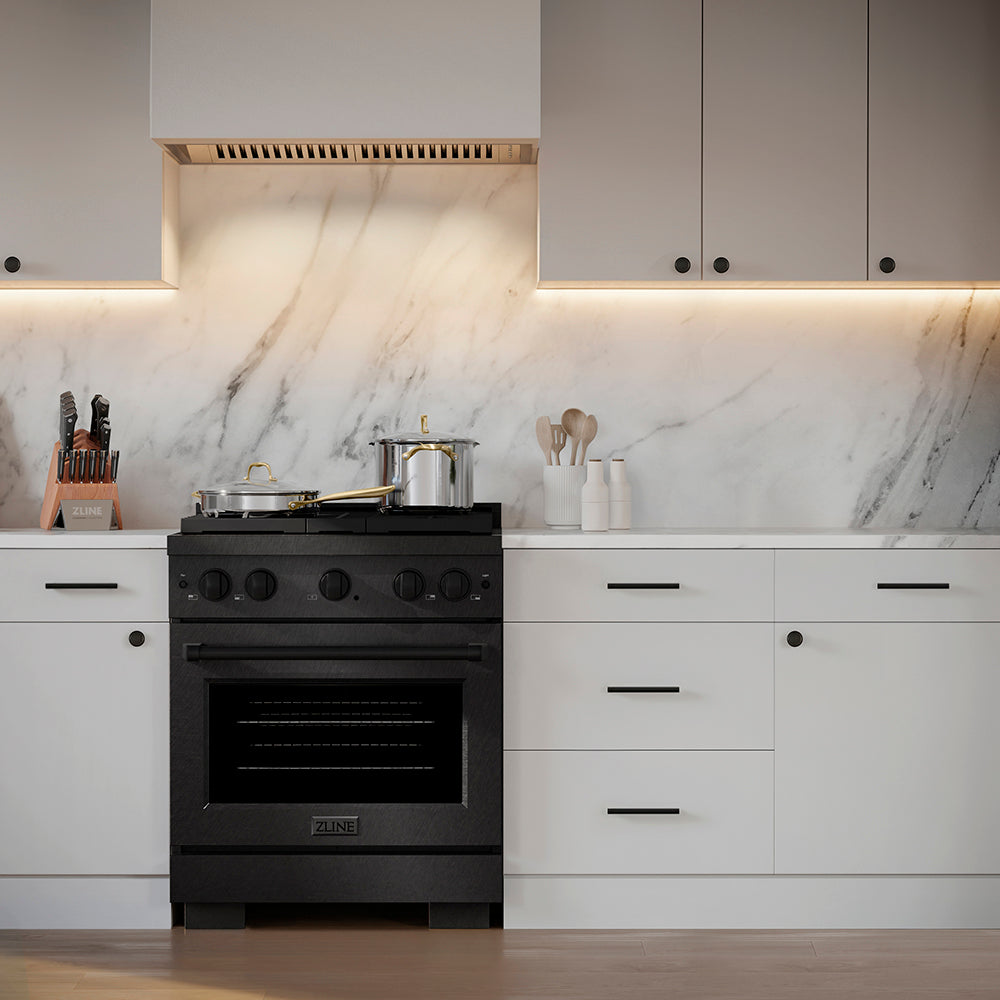 ZLINE Paramount 30-inch range in black satin stainless steel SGRBS-30, front view