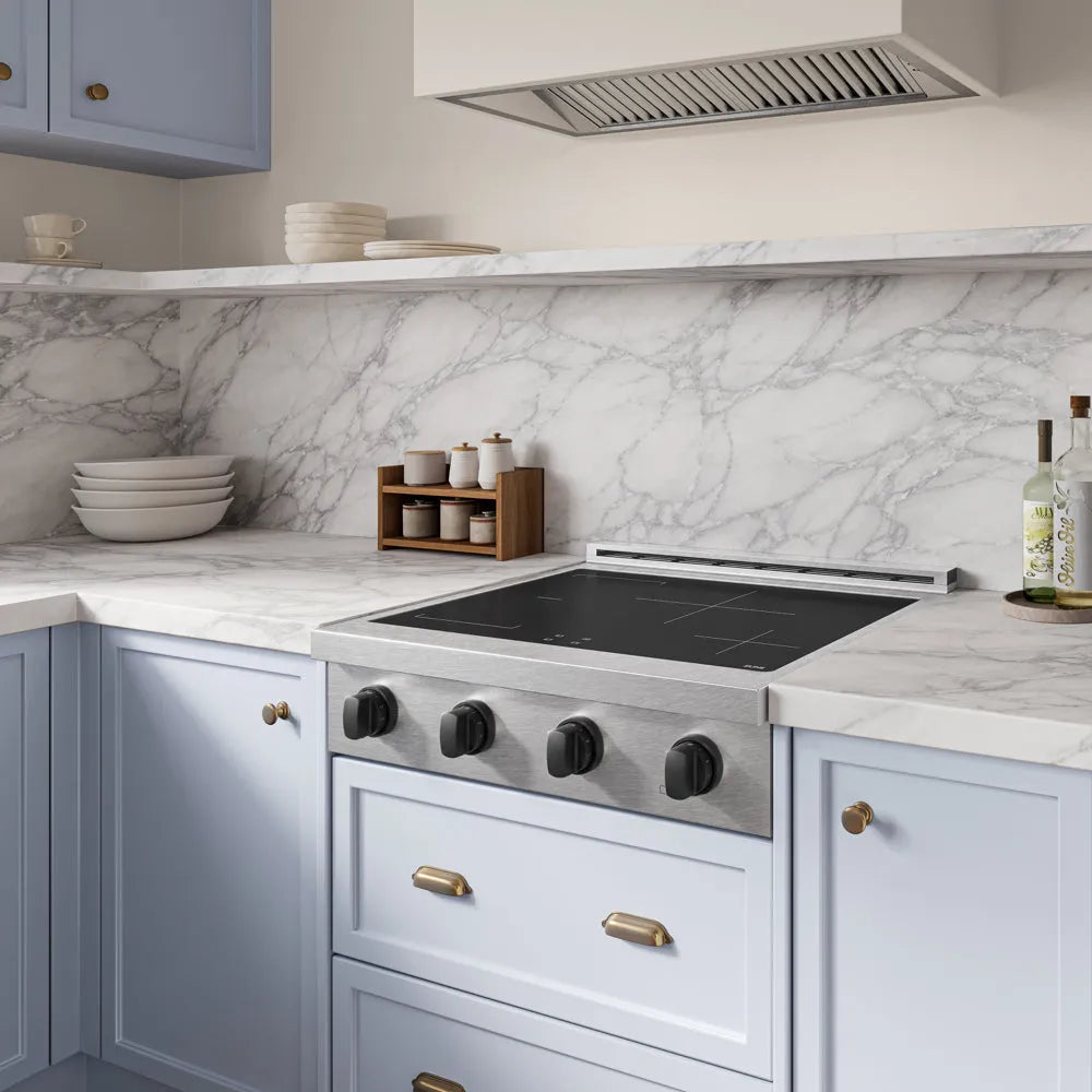 ZLINE Autograph Edition Paramount 30-inch rangetop in satin stainless steel and matte black accents SINRTSZ-30-MB, view 2