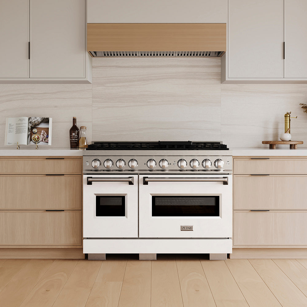 ZLINE Classic 48-inch range in white matte PCGR-WM-48, front view
