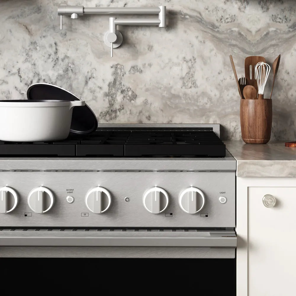 ZLINE Marino 30-inch range in satin stainless steel MGRS-30, front view