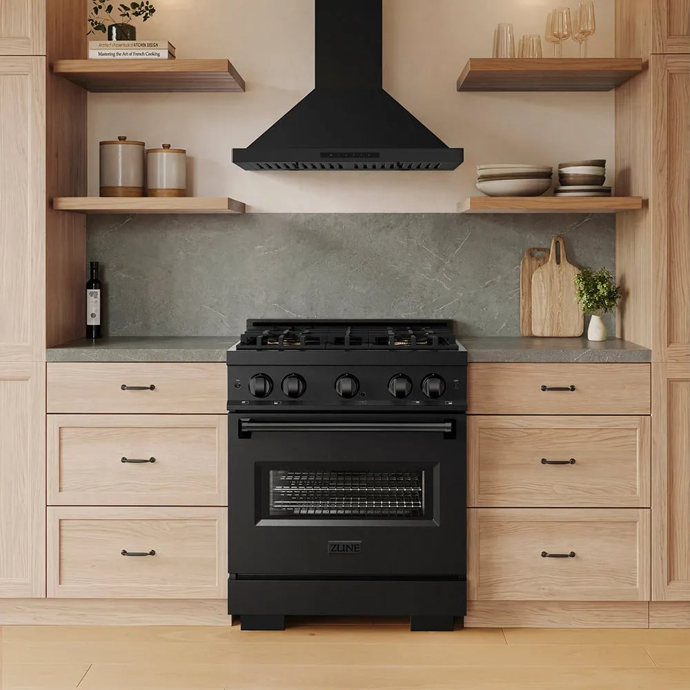 ZLINE Classic 30-inch range in black stainless steel PCDRB-30, front view