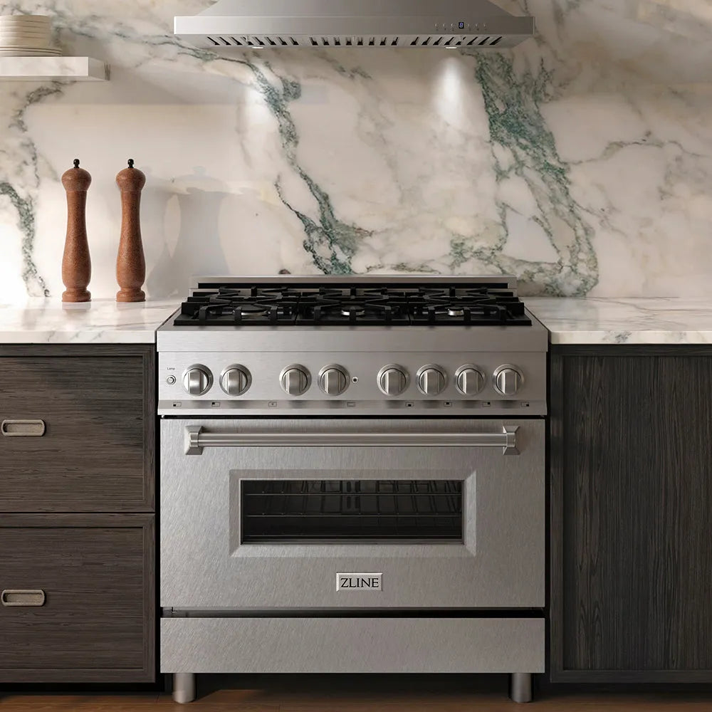 ZLINE Legacy 36-inch range in stainless steel with satin stainless steel door RA-SN-36, front view