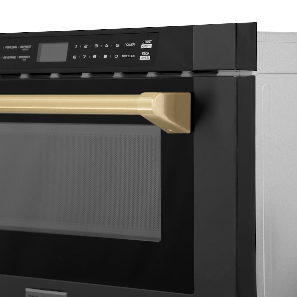 ZLINE Autograph Edition 24-inch microwave in black stainless steel and champagne bronze accents MWDZ-1-BS-H-CB, detail