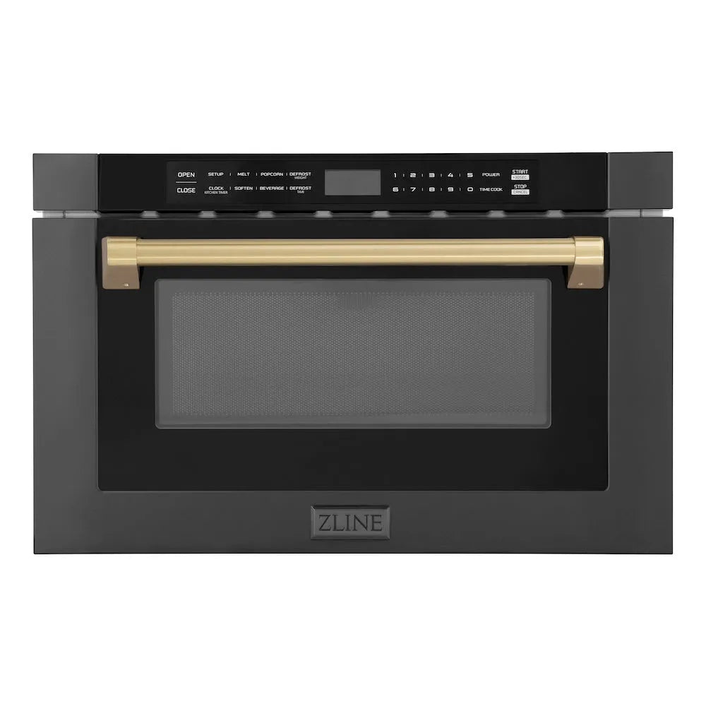 ZLINE Autograph Edition 24-inch microwave in black stainless steel and champagne bronze accents MWDZ-1-BS-H-CB