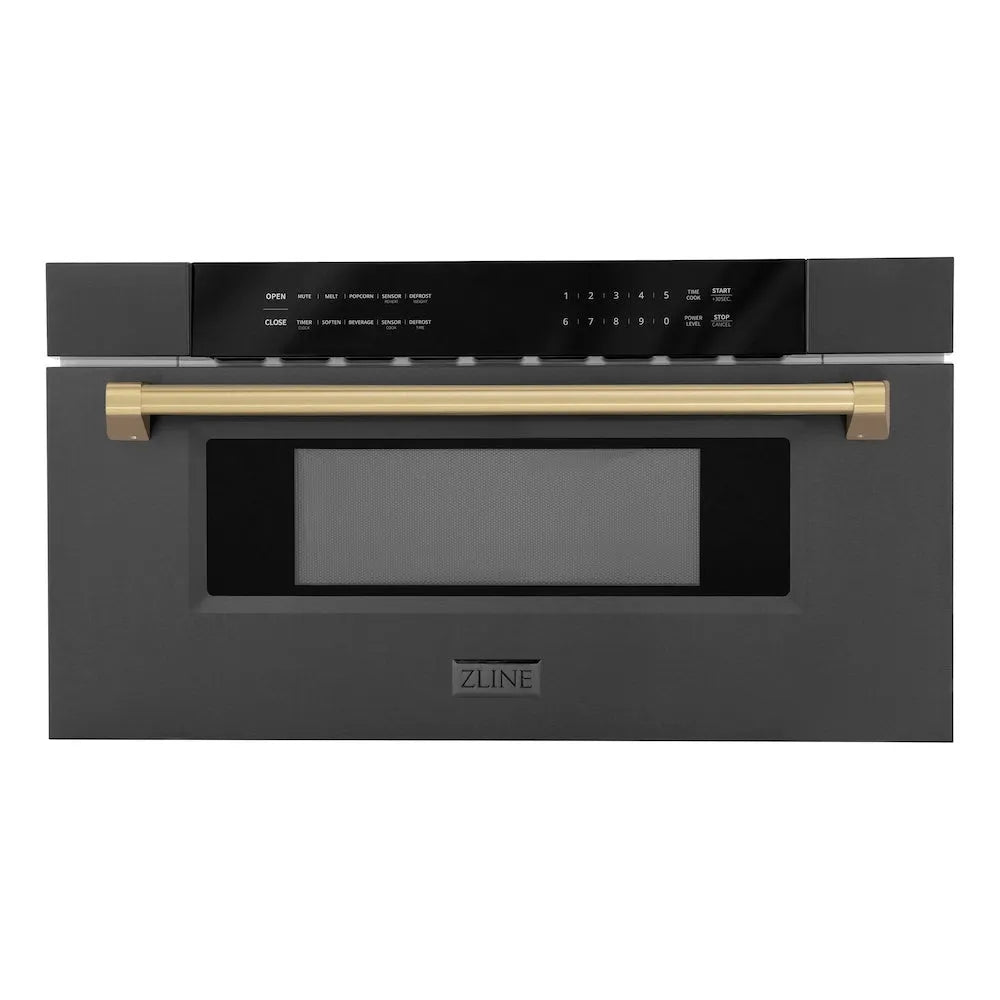 ZLINE Autograph Edition 30-inch microwave in black stainless steel and champagne bronze accents MWDZ-30-BS-CB
