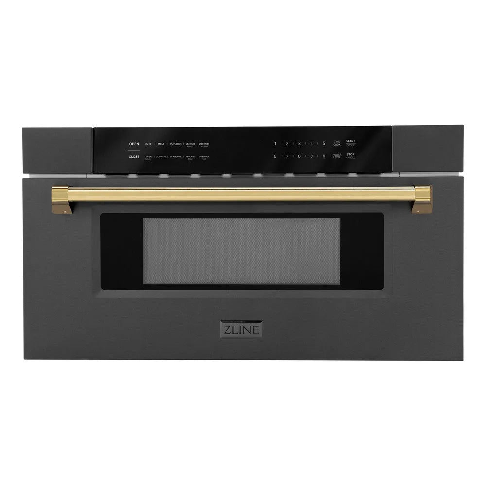 ZLINE Autograph Edition 30-inch microwave in black stainless steel and polished gold accents MWDZ-30-BS-G
