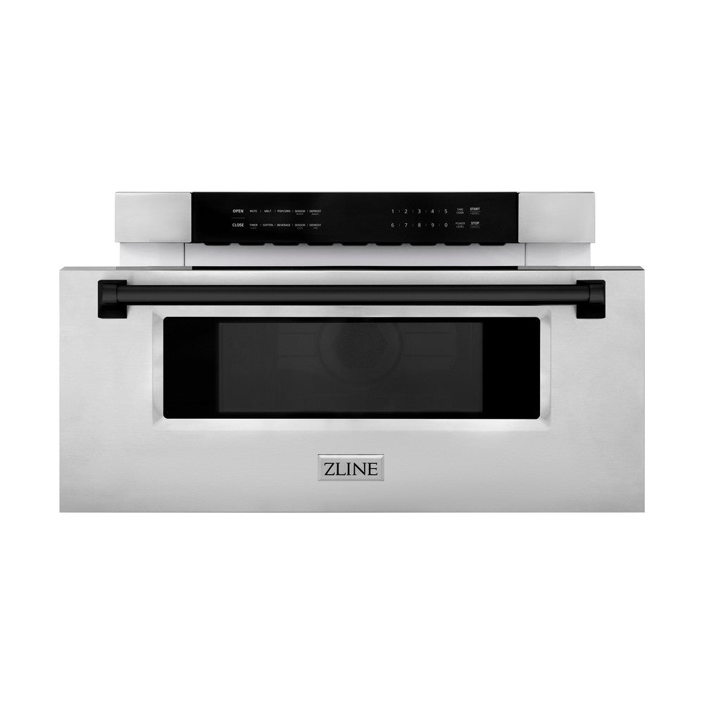 ZLINE Autograph Edition 30-inch microwave in stainless steel and matte black accents MWDZ-30-MB, front view