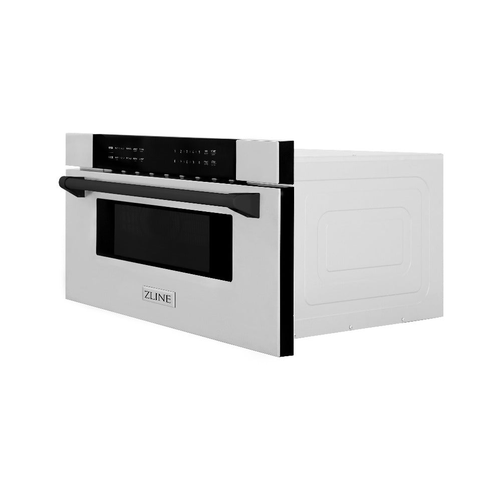 ZLINE Autograph Edition 30-inch microwave in stainless steel and matte black accents MWDZ-30-MB, side view