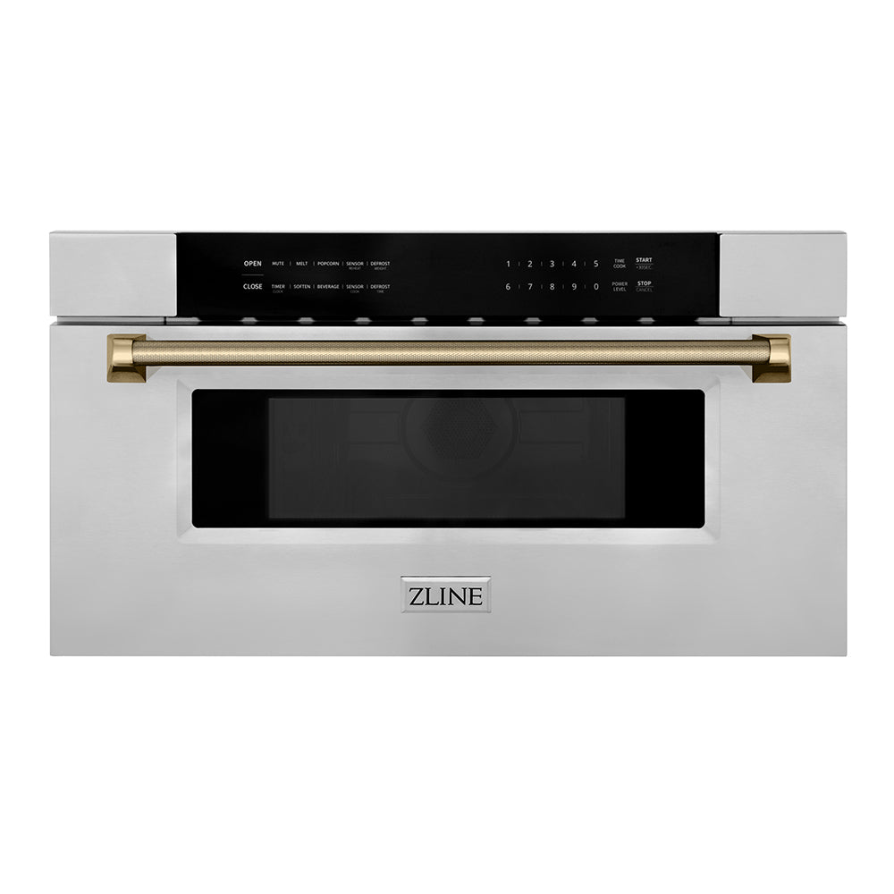ZLINE Autograph Edition 30-inch microwave in stainless steel and champagne bronze accents MWDZ-30-KCB