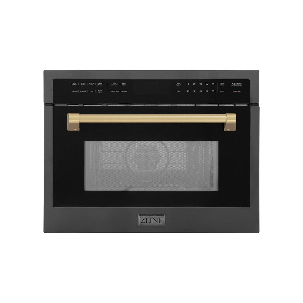 ZLINE Autograph Edition 24-inch microwave in black stainless steel and champagne bronze accents MWOZ-24-BS-CB, front view