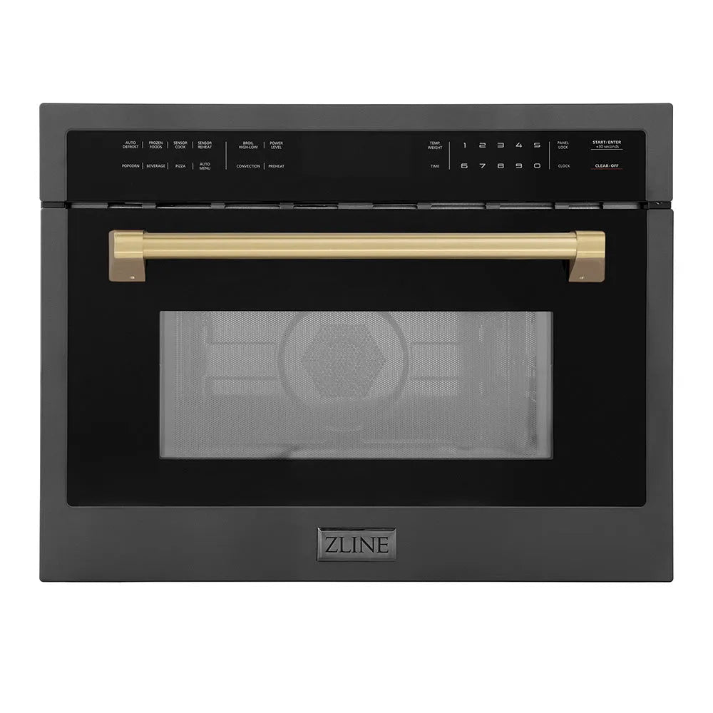 ZLINE Autograph Edition 24-inch microwave in black stainless steel and champagne bronze accents MWOZ-24-BS-CB