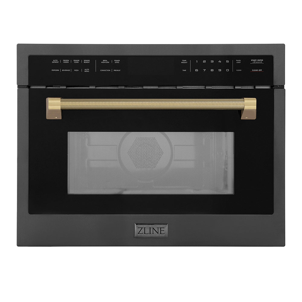 ZLINE Autograph Edition 24-inch microwave in black stainless steel and champagne bronze accents MWOZ-24-BS-KCB