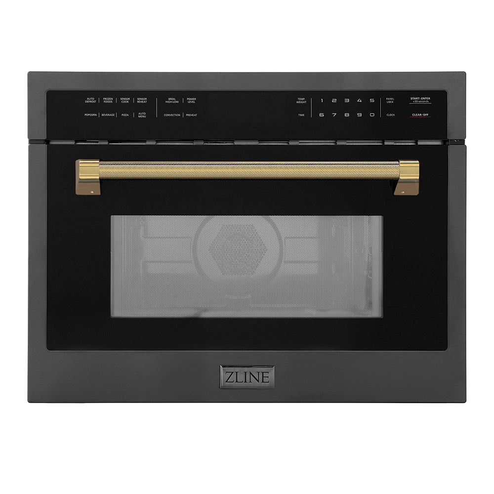 ZLINE Autograph Edition 24-inch microwave in black stainless steel and polished gold accents MWOZ-24-BS-KG