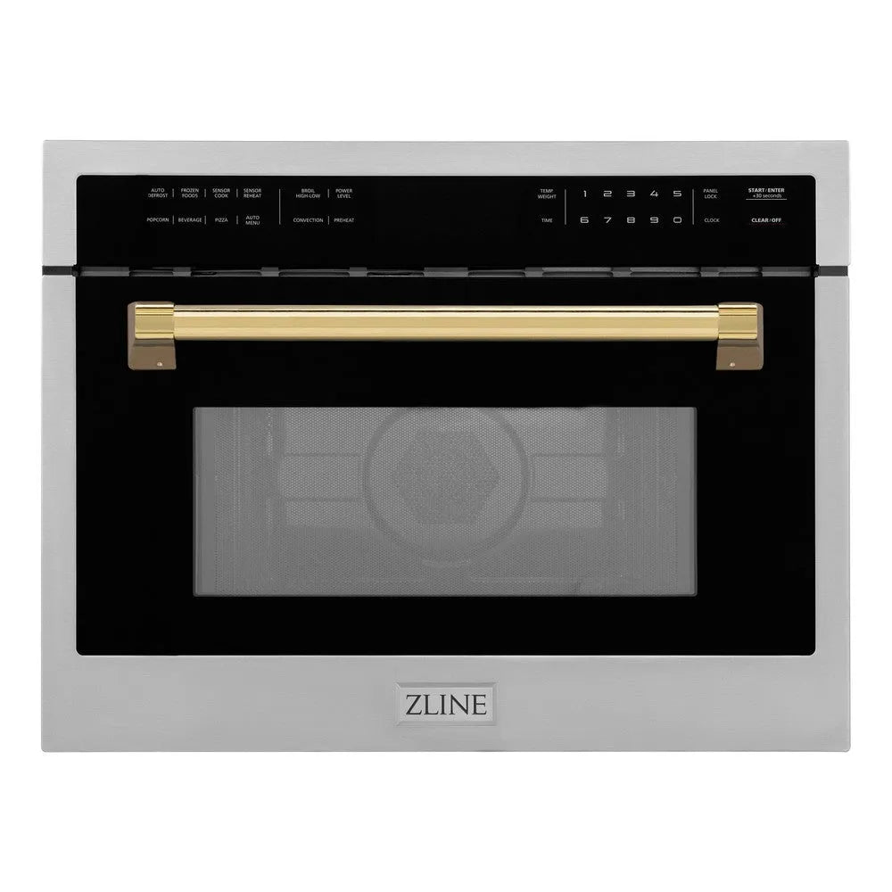 ZLINE Autograph Edition 24-inch microwave in stainless steel and polished gold accents MWOZ-24-G