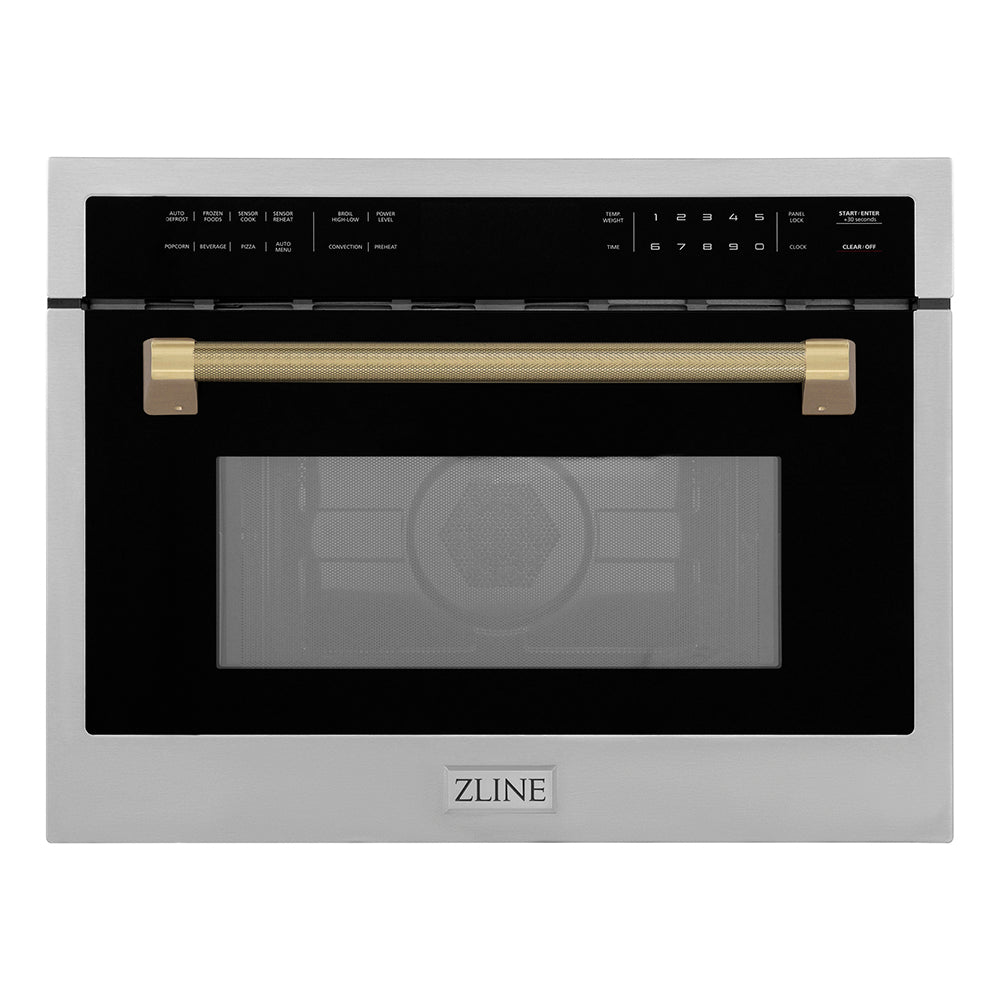 ZLINE Autograph Edition 24-inch microwave in stainless steel and champagne bronze accents MWOZ-24-KCB