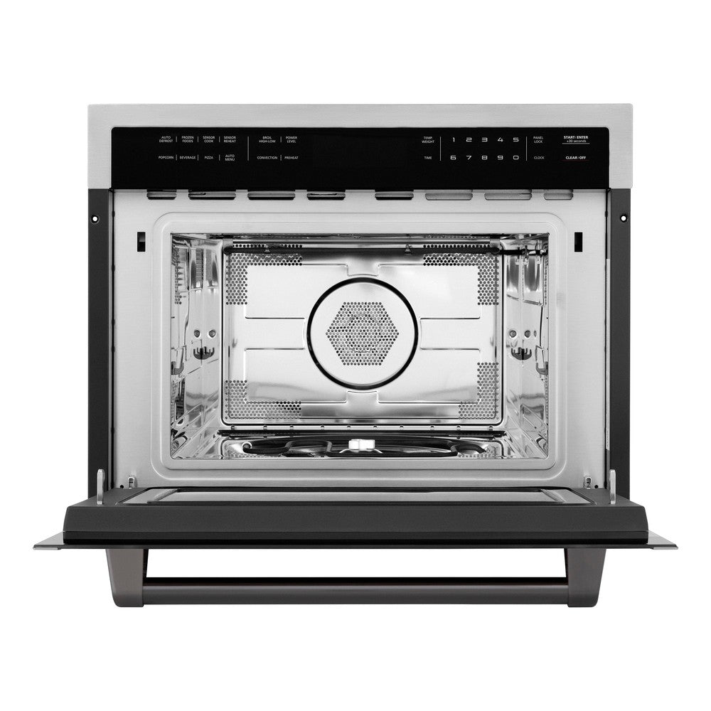 ZLINE Autograph Edition 24-inch microwave in stainless steel and matte black accents MWOZ-24-MB, front view
