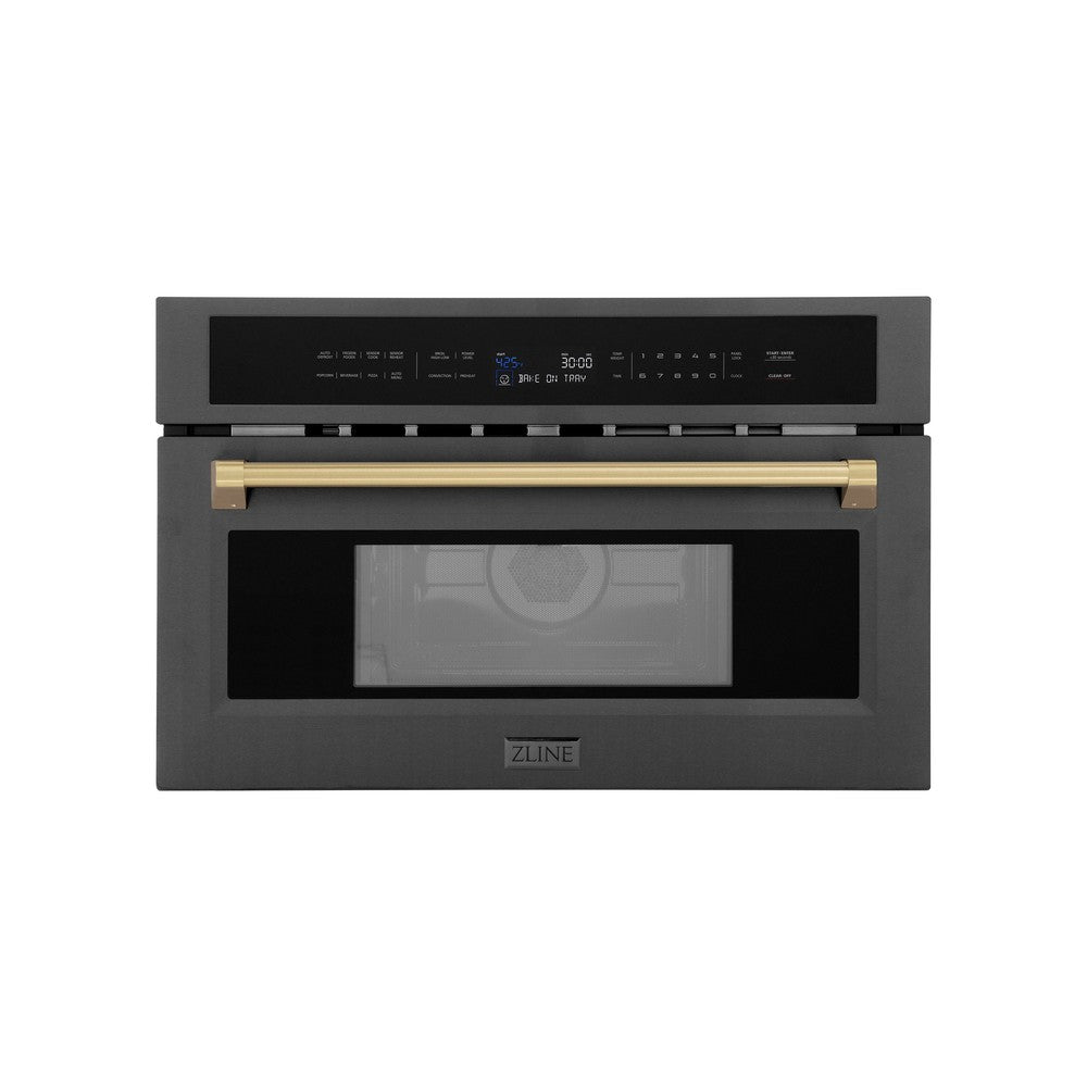 ZLINE Autograph Edition 30-inch microwave in black stainless steel and champagne bronze accents MWOZ-30-BS-CB, front view