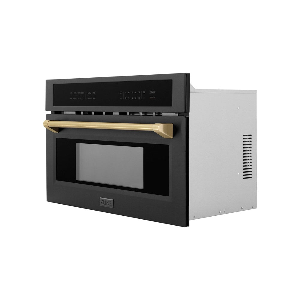 ZLINE Autograph Edition 30-inch microwave in black stainless steel and champagne bronze accents MWOZ-30-BS-CB, side view