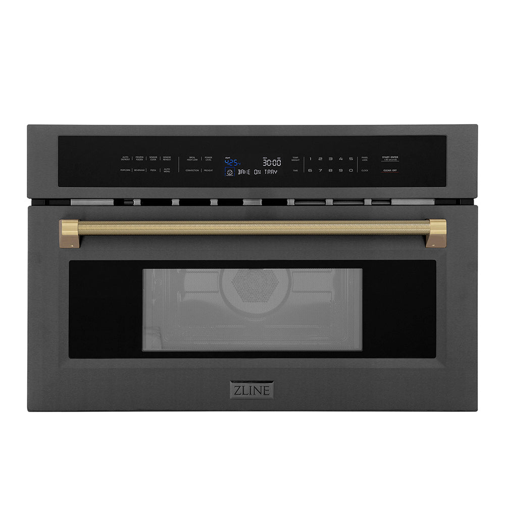 ZLINE Autograph Edition 30-inch microwave in black stainless steel and champagne bronze accents MWOZ-30-BS-KCB