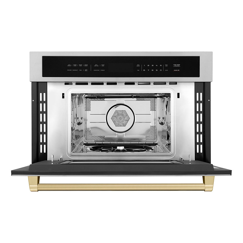 ZLINE Autograph Edition 30-inch microwave in stainless steel and champagne bronze accents MWOZ-30-CB, front view
