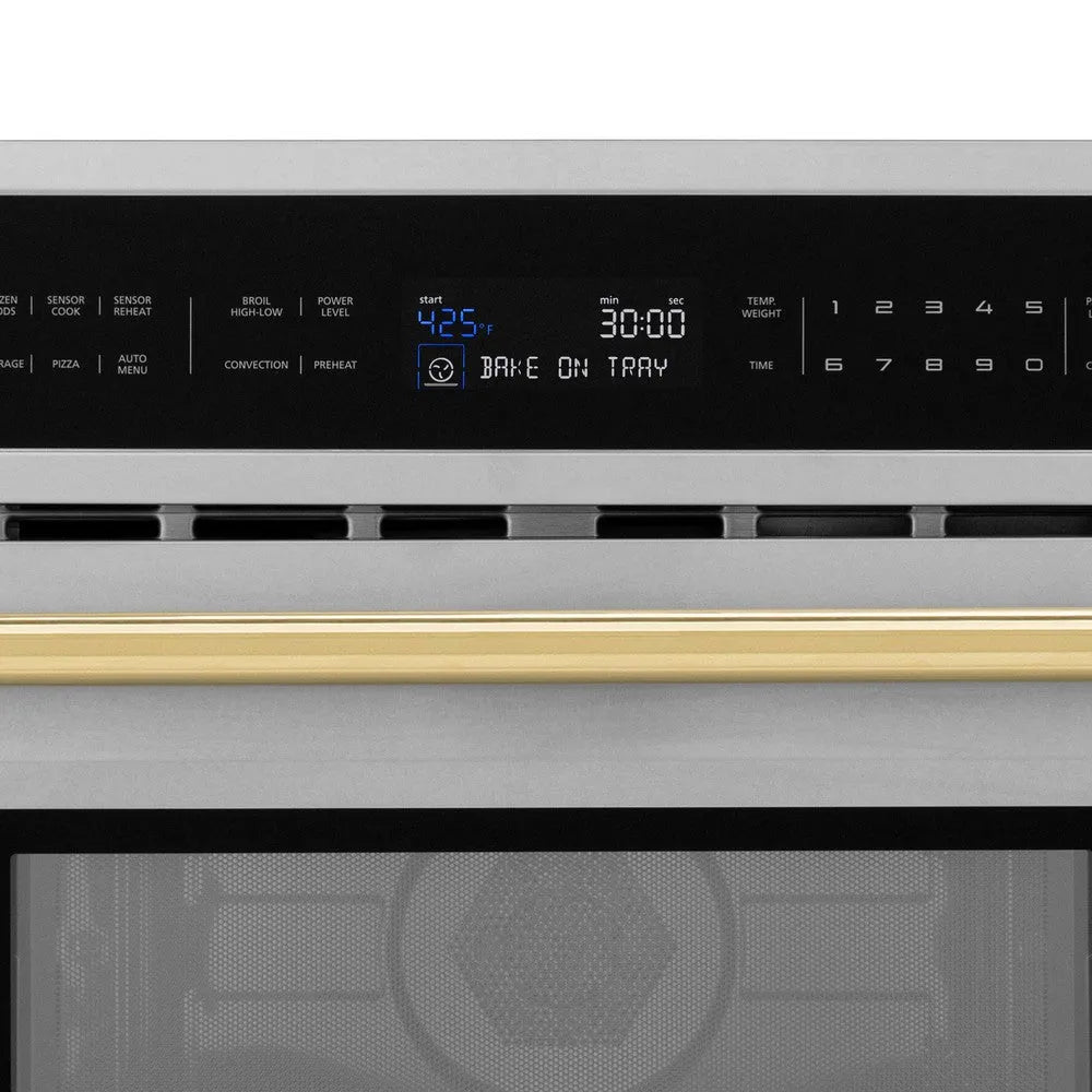 ZLINE Autograph Edition 30-inch microwave in stainless steel and polished gold accents MWOZ-30-G, detail
