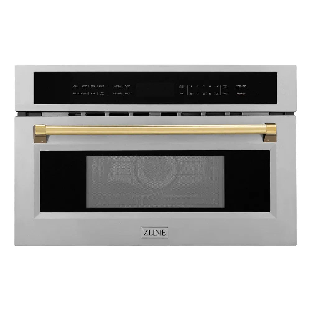 ZLINE Autograph Edition 30-inch microwave in stainless steel and polished gold accents MWOZ-30-G