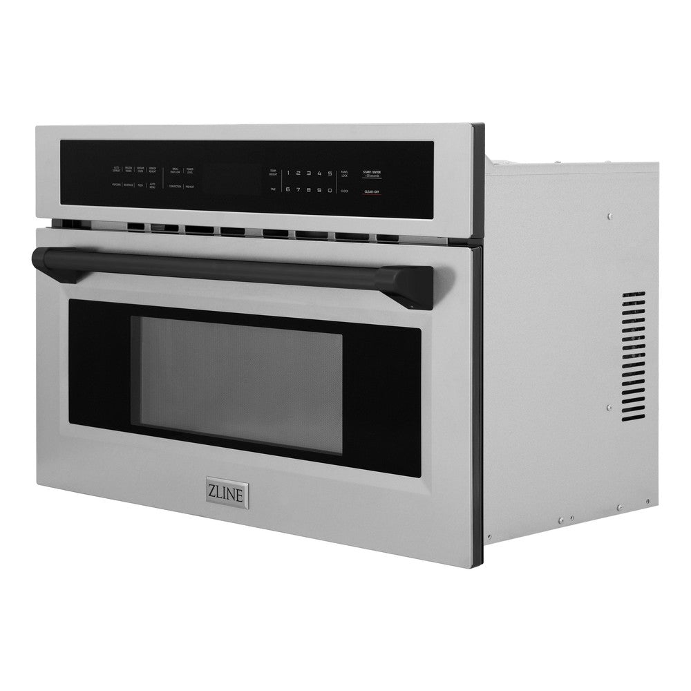 ZLINE Autograph Edition 30-inch microwave in stainless steel and matte black accents MWOZ-30-MB, side view