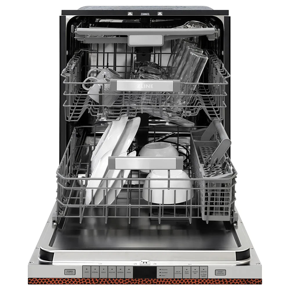 ZLINE Monument 24-inch dishwasher in hand-hammered copper DWMT-HH-24, front view