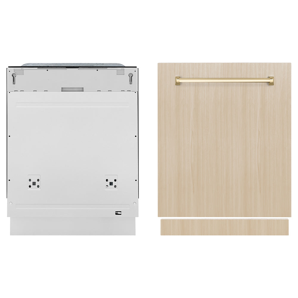 ZLINE Autograph Edition Monument 24-inch dishwasher, panel ready and polished gold accents DWMTZ-24-G, front view