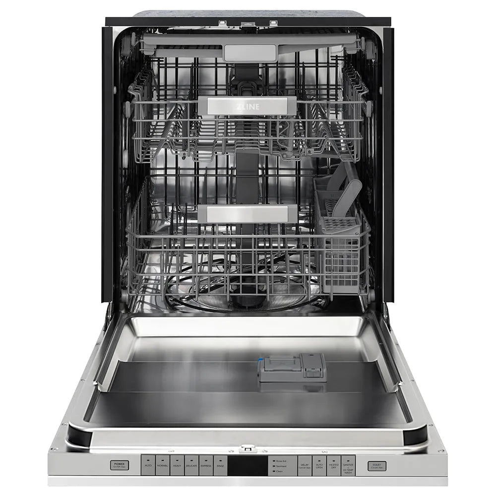 ZLINE Autograph Edition Monument 24-inch dishwasher in stainless steel and polished nickel accents DWMTZ-30424-KPN, front view