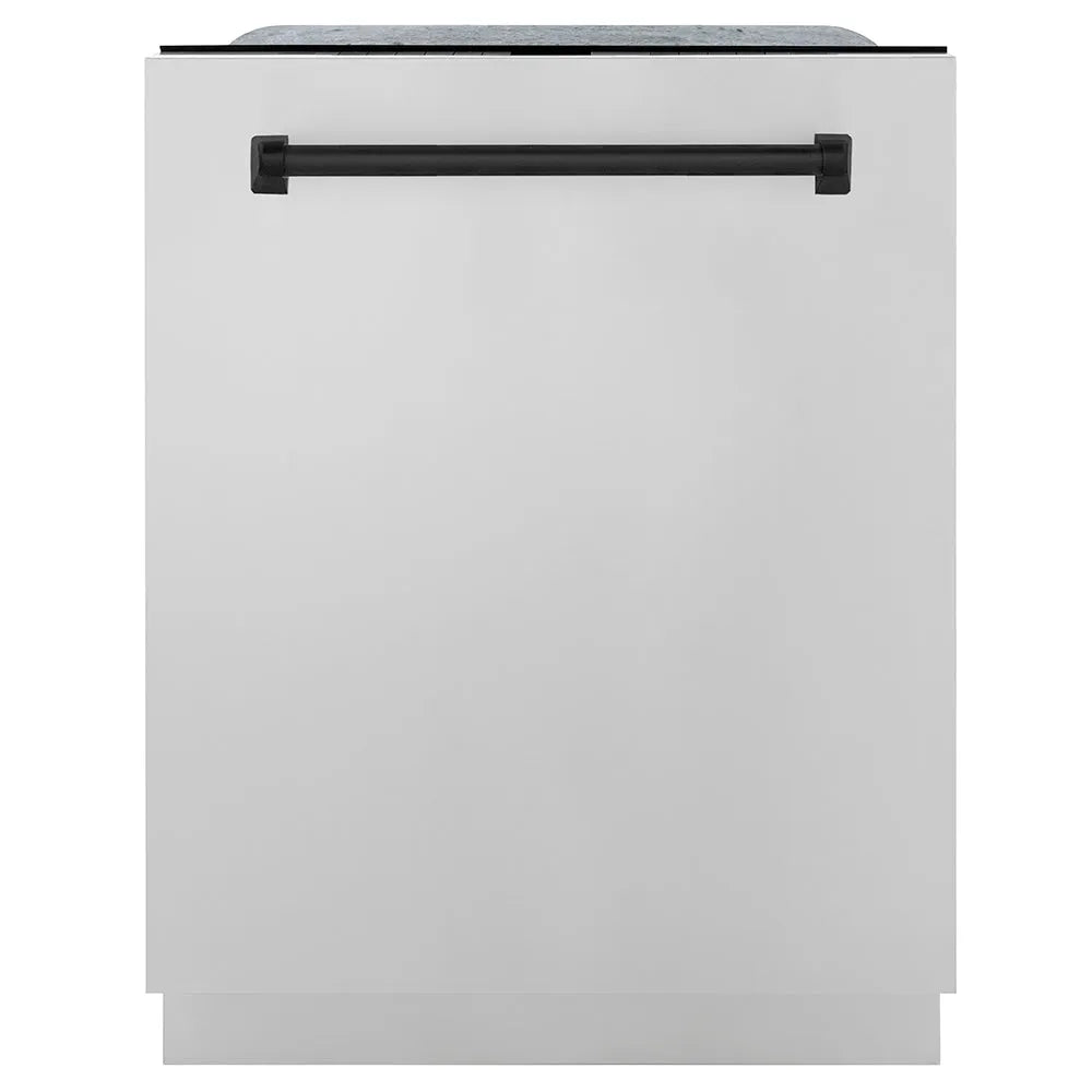 ZLINE Autograph Edition Monument 24-inch dishwasher in stainless steel and matte black accents DWMTZ-304-24-MB