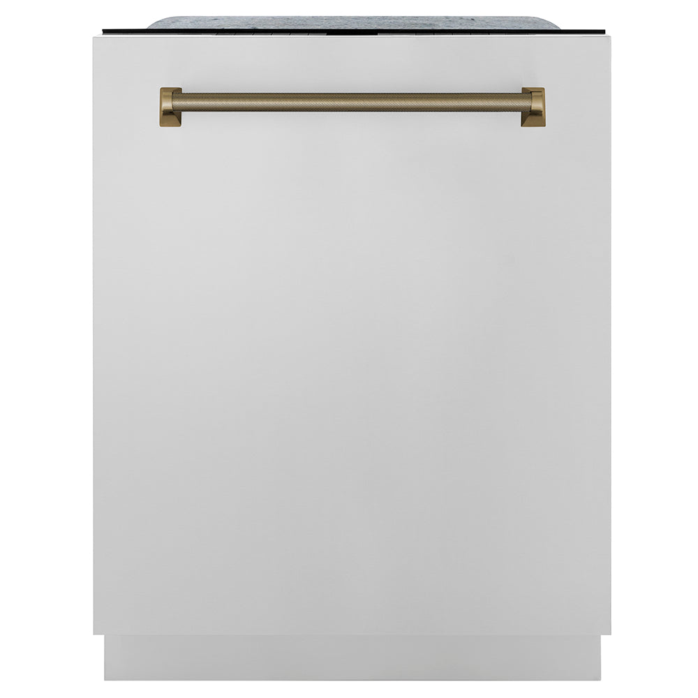 ZLINE Autograph Edition Monument 24-inch dishwasher in stainless steel and champagne bronze accents DWMTZ-30424-KCB