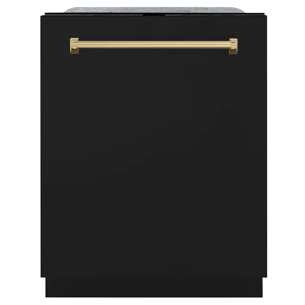 ZLINE Autograph Edition Monument 24-inch dishwasher in black matte and champagne bronze accents DWMTZ-BLM-24-CB