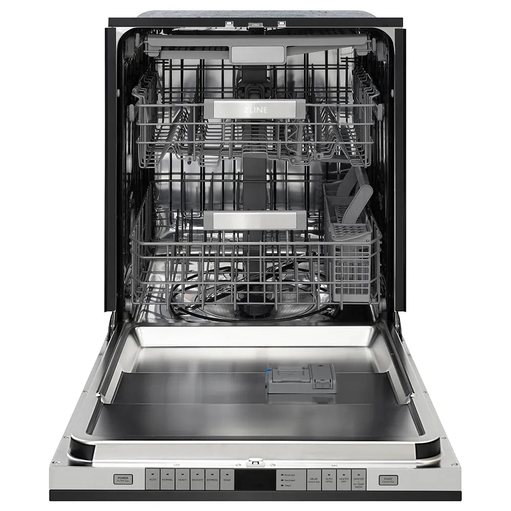 ZLINE Autograph Edition Monument 24-inch dishwasher in black stainless steel and polished gold accents DWMTZ-BS-24-G, front view