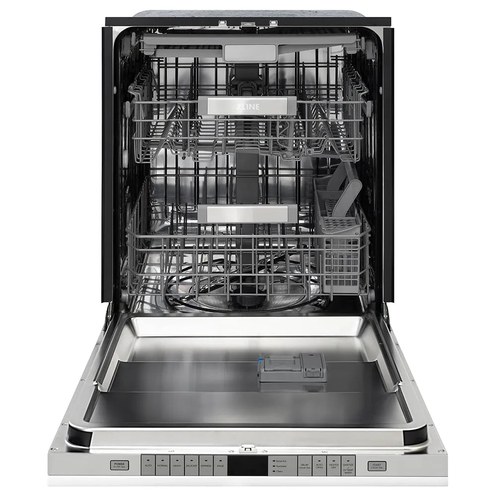 ZLINE Autograph Edition Monument 24-inch dishwasher in white matte and matte black accents DWMTZ-WM-24-MB, front view