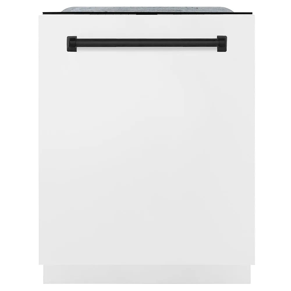 ZLINE Autograph Edition Monument 24-inch dishwasher in white matte and matte black accents DWMTZ-WM-24-MB
