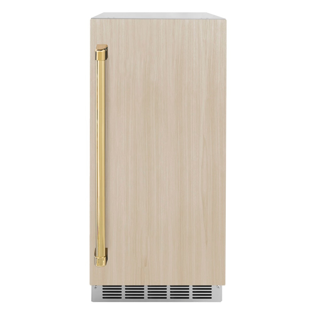 ZLINE Autograph Edition Touchstone 15-inch ice maker, panel ready and polished gold accents ICCDPZ-15-G, front view