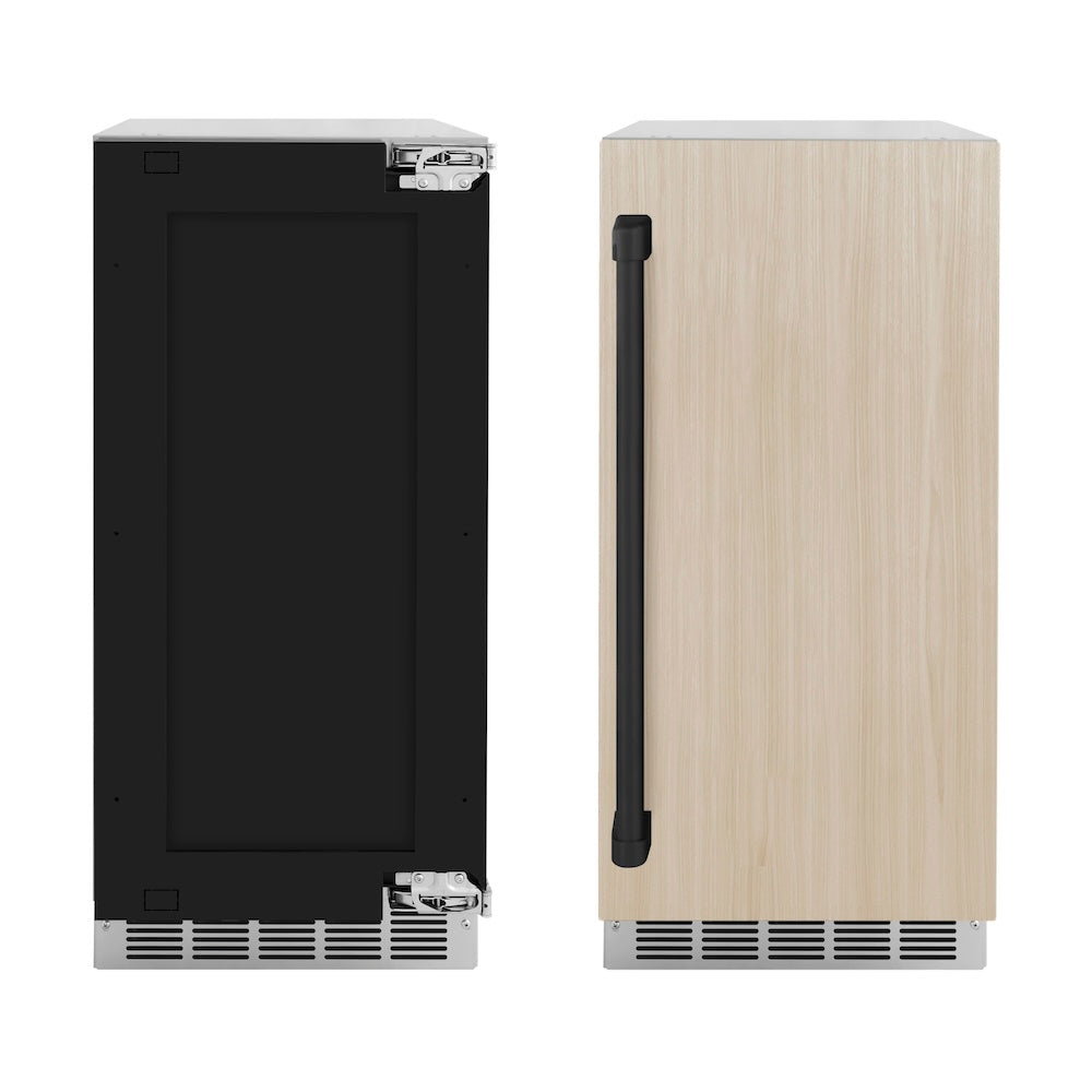 ZLINE Autograph Edition Touchstone 15-inch ice maker, panel ready and matte black accents ICCDPZ-15-MB, front view