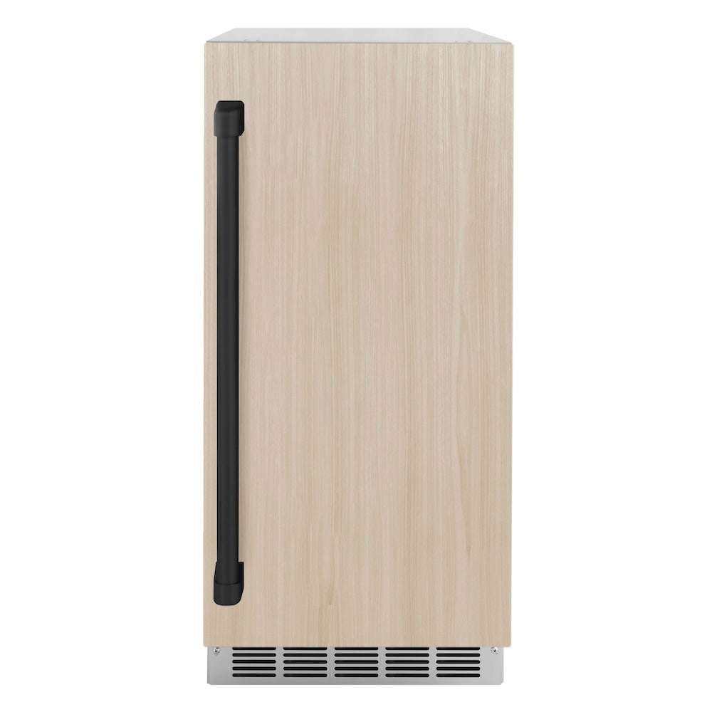 ZLINE Autograph Edition Touchstone 15-inch ice maker, panel ready and matte black accents ICCDPZ-15-MB, front view