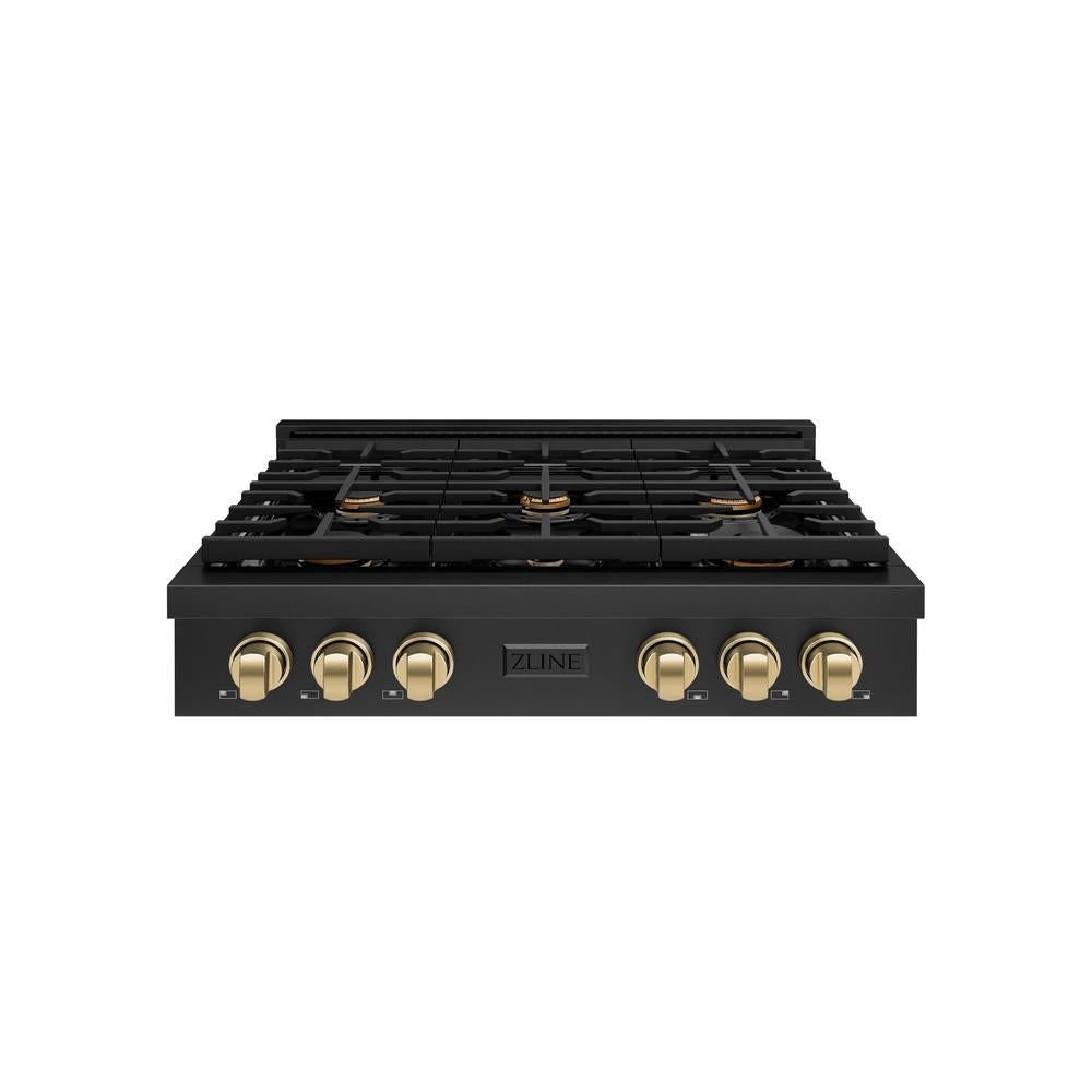 ZLINE Autograph Edition Paramount 36-inch rangetop in black stainless steel and champagne bronze accents SRTBZ-36-CB