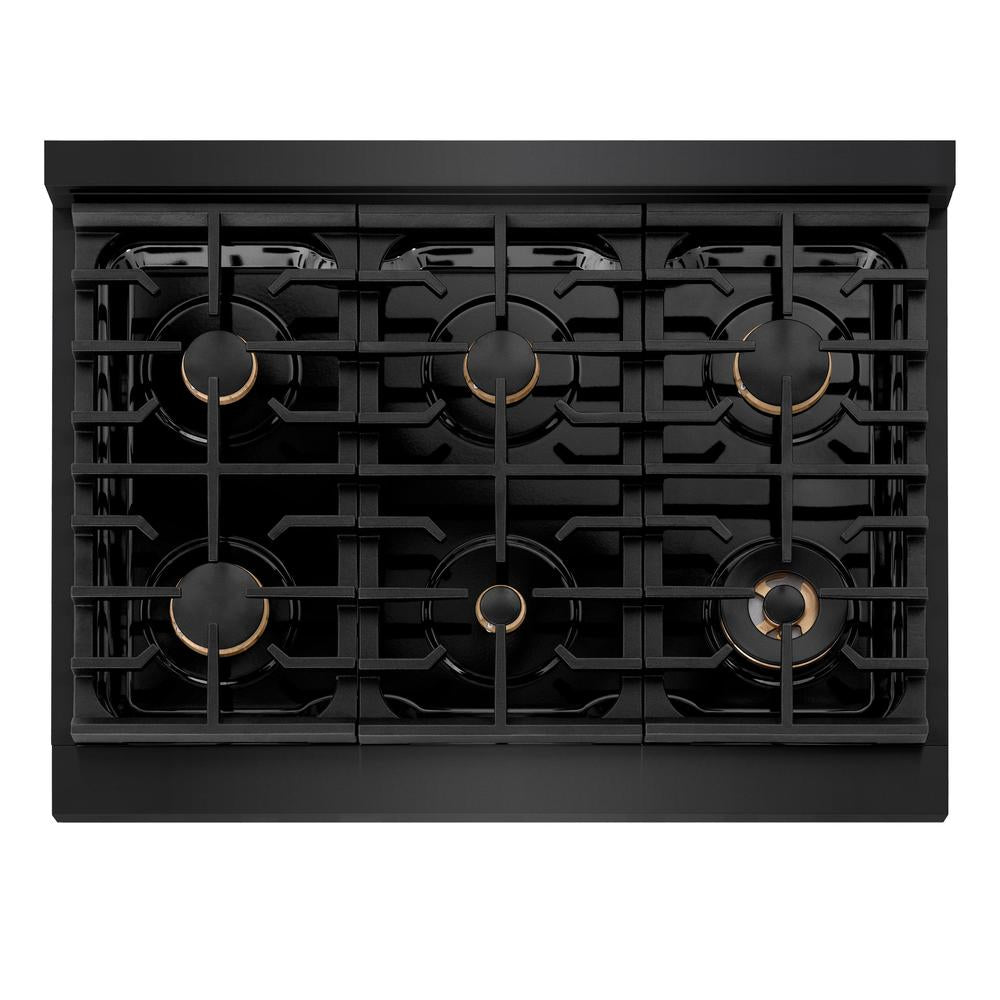 ZLINE Paramount 36-inch rangetop in black stainless steel SRTB-BR-36, from above