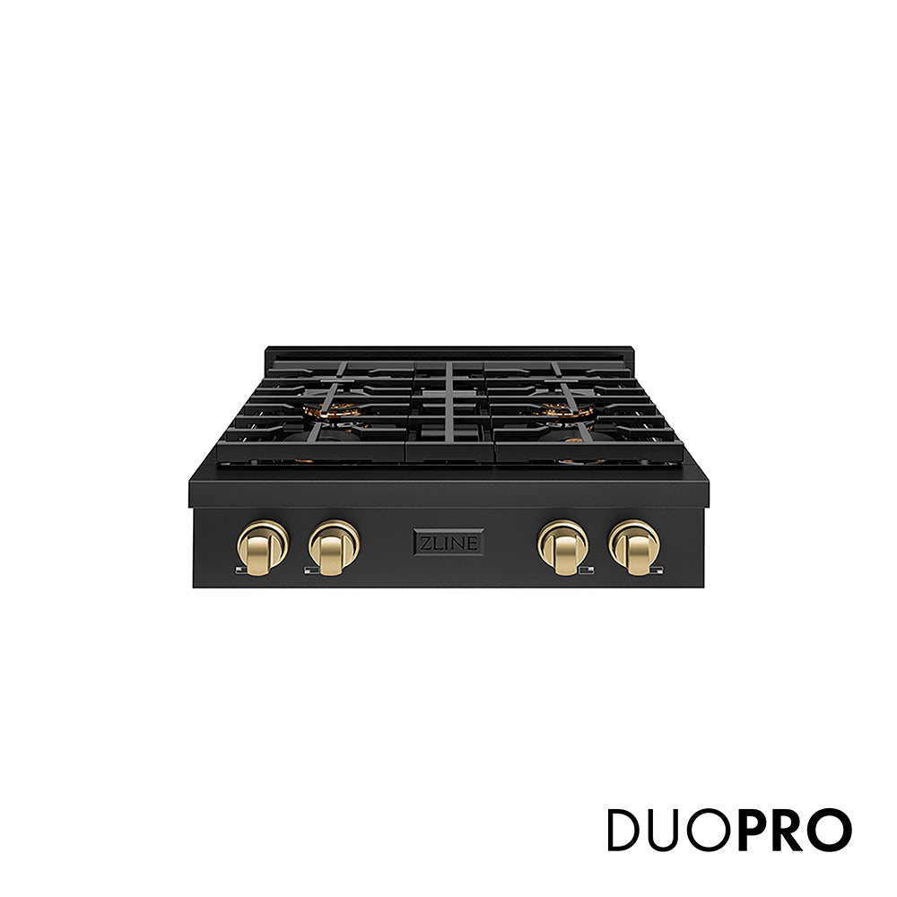 ZLINE Autograph Edition Paramount 30-inch rangetop in black stainless steel and champagne bronze accents PSRTBZ-30-CB