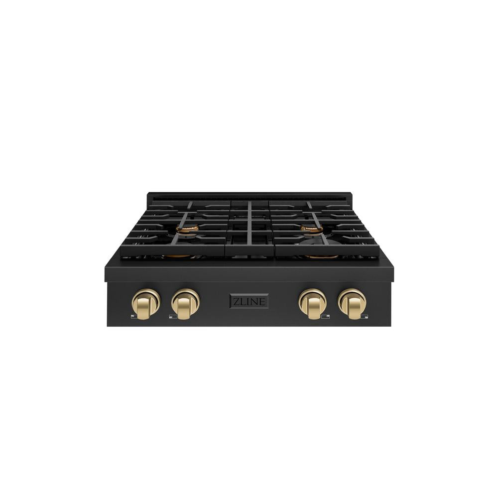 ZLINE Autograph Edition Paramount 30-inch rangetop in black stainless steel and champagne bronze accents SRTBZ-30-CB