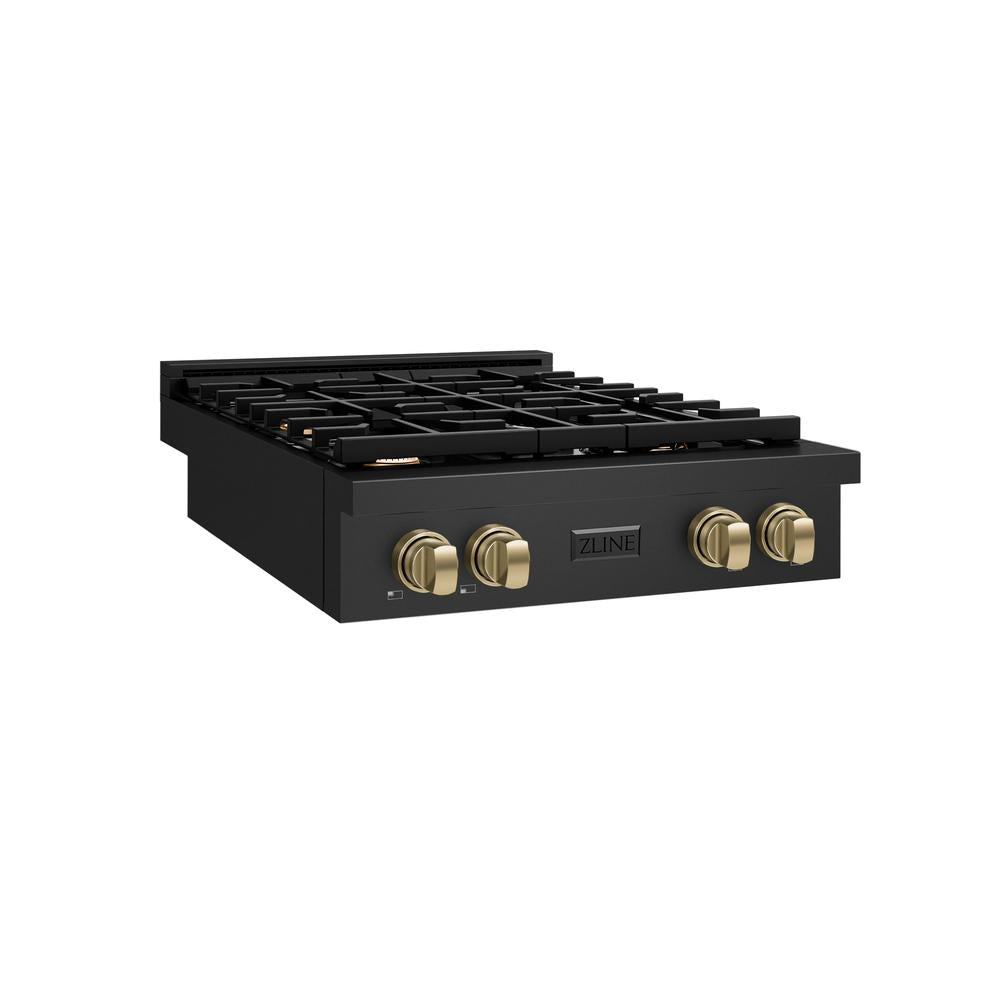 ZLINE Autograph Edition Paramount 30-inch rangetop in black stainless steel and champagne bronze accents SRTBZ-30-CB, from above