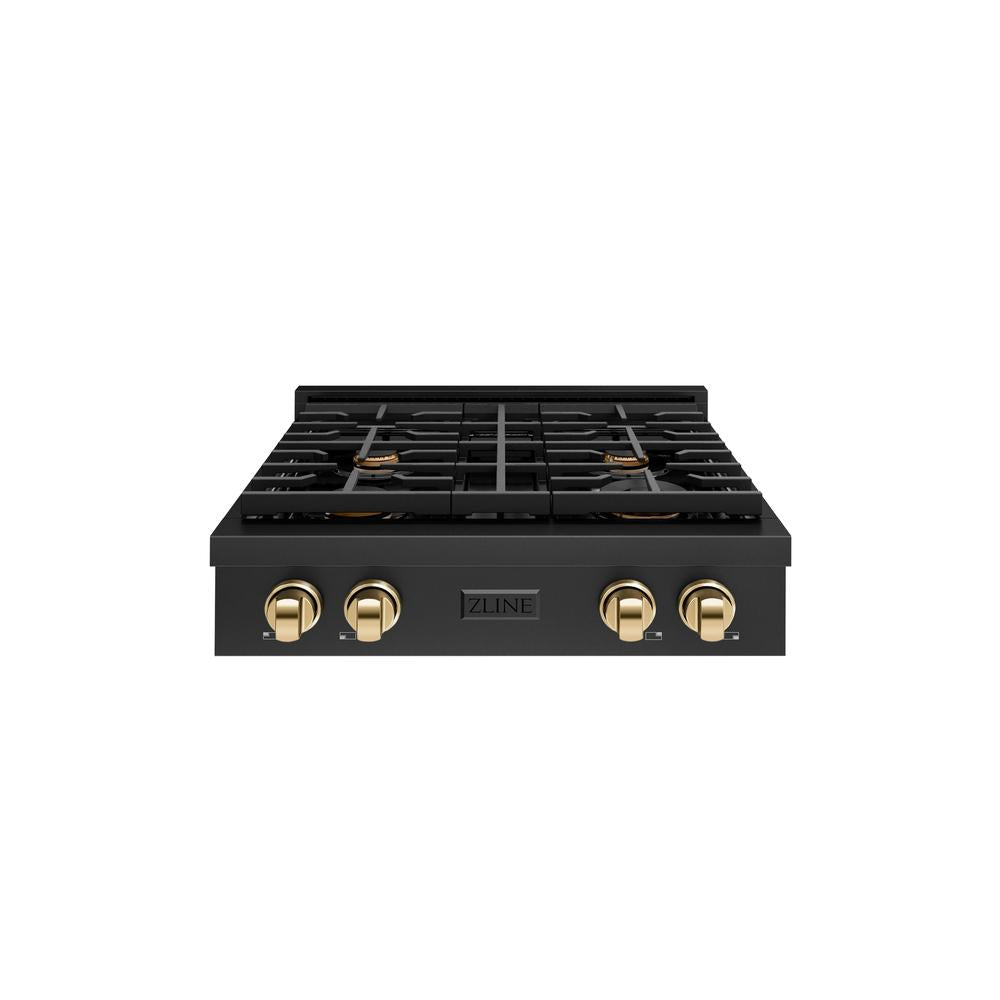 ZLINE Autograph Edition Paramount 30-inch rangetop in black stainless steel and polished gold accents SRTBZ-30-G