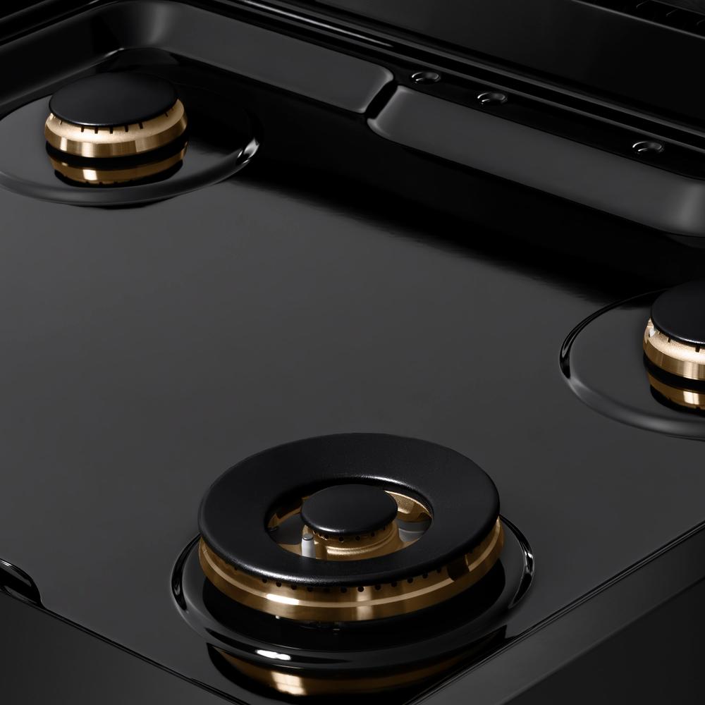 ZLINE Autograph Edition Paramount 30-inch rangetop in black stainless steel and polished gold accents SRTBZ-30-G, from above