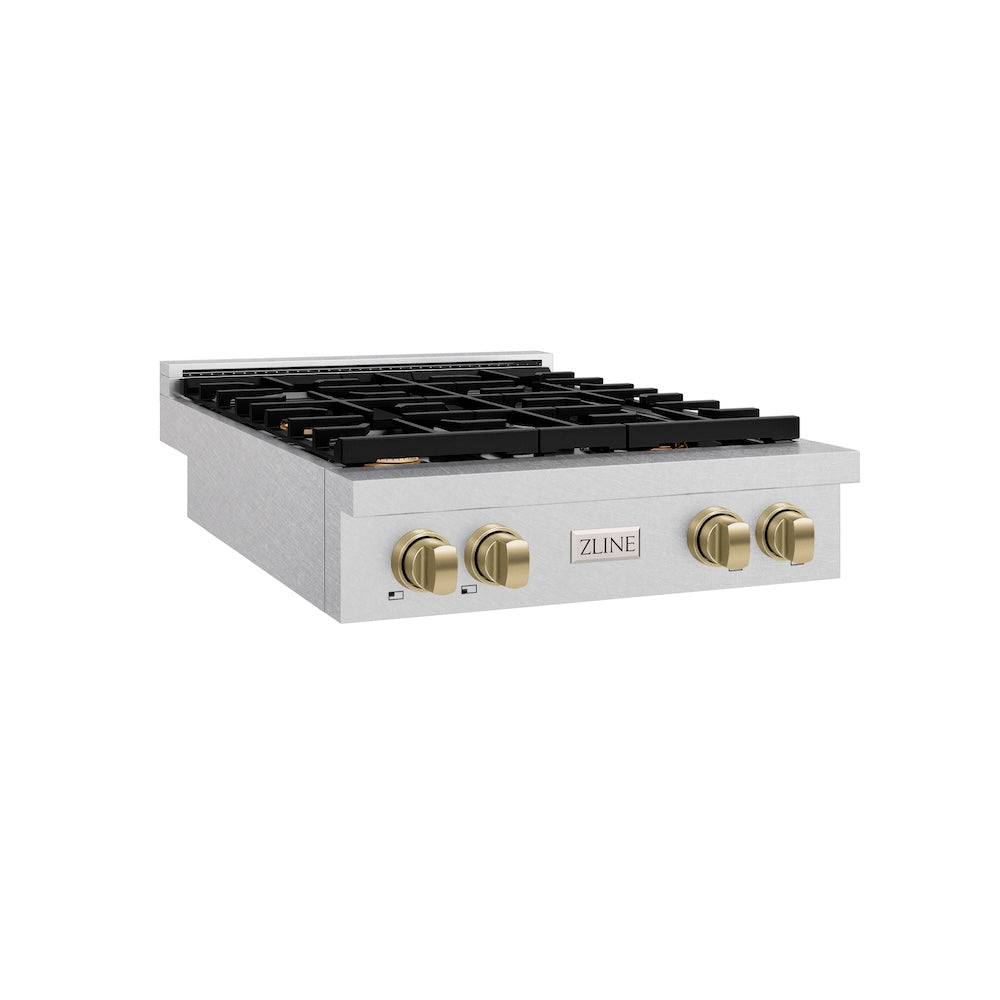 ZLINE Autograph Edition Paramount 30-inch rangetop in satin stainless steel and champagne bronze accents SRTSZ-30-CB