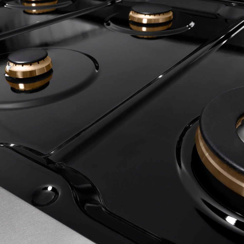 ZLINE Autograph Edition Paramount 48-inch rangetop in satin stainless steel and matte black accents SRTSZ-48-MB, from above
